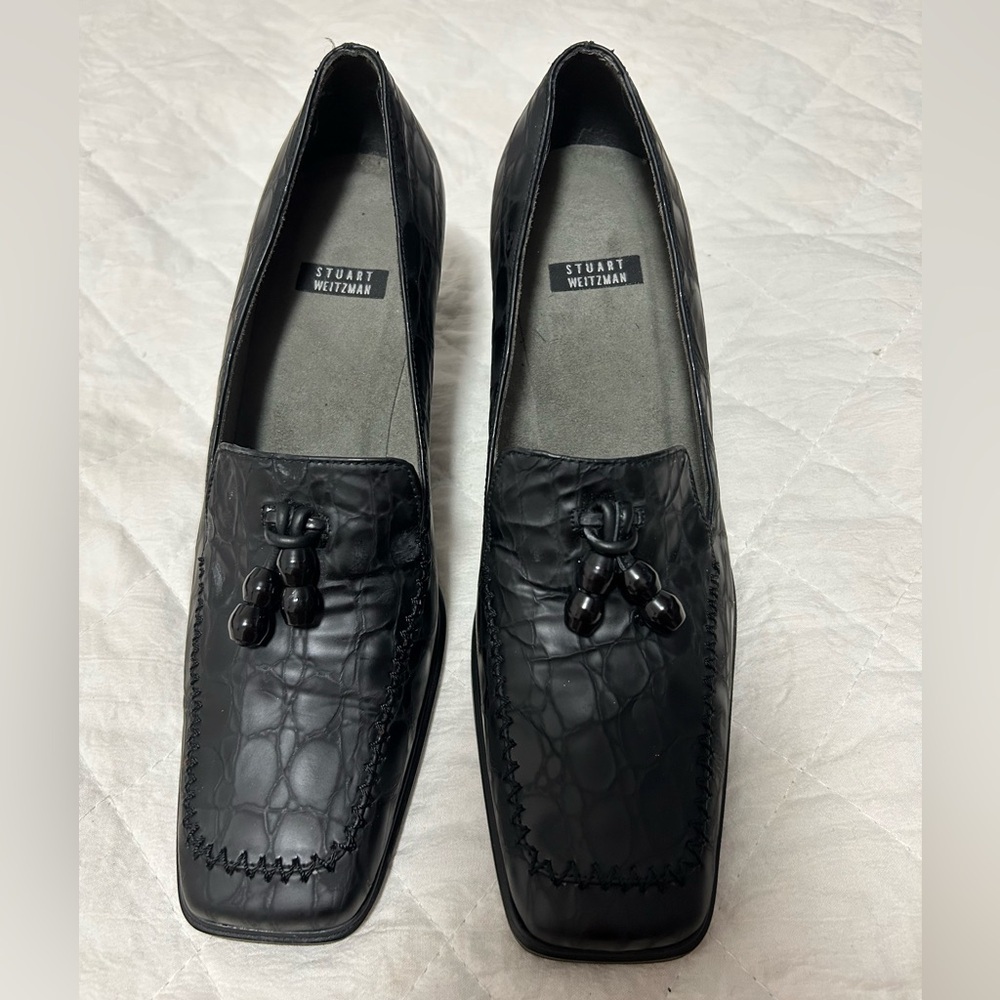 Stuart Weitzman black moccasins heel loafers. 6W70217 size 6B - Picture 3 of 7